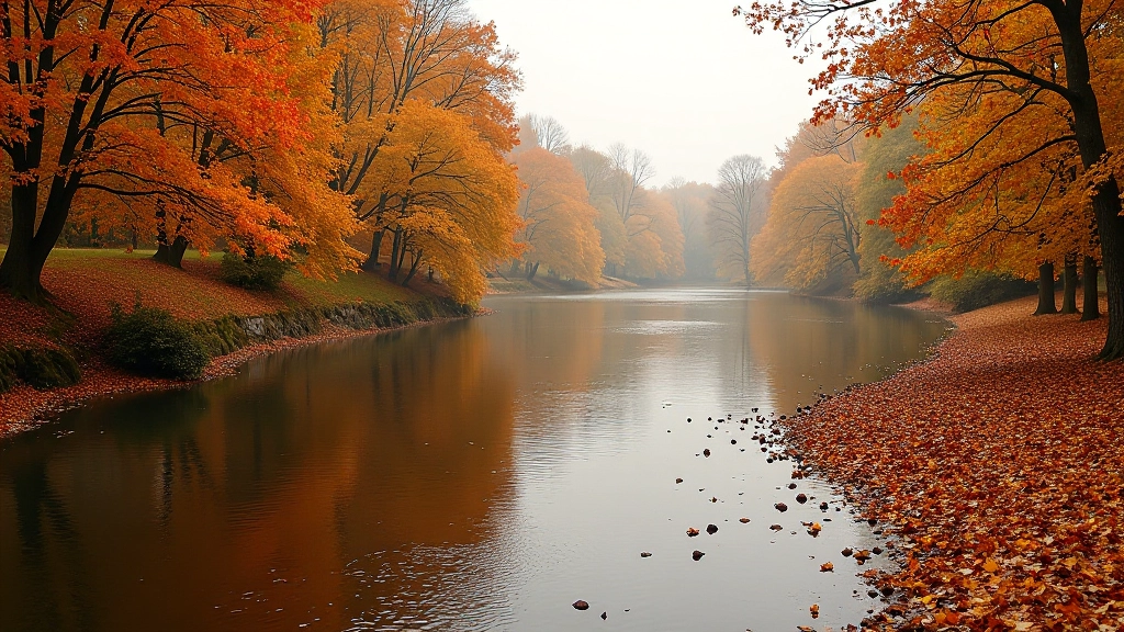 Rudens lapai ir spalvos prie šaltavandžio upelio